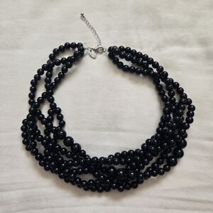 Charming Charlie Black Multi-Strand Black Beaded Necklace About 18"